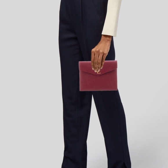 SAINT LAURENT YSL Monogram Pebbled Leather Uptown Baby Pouch Clutch Red - Picture 3 of 7